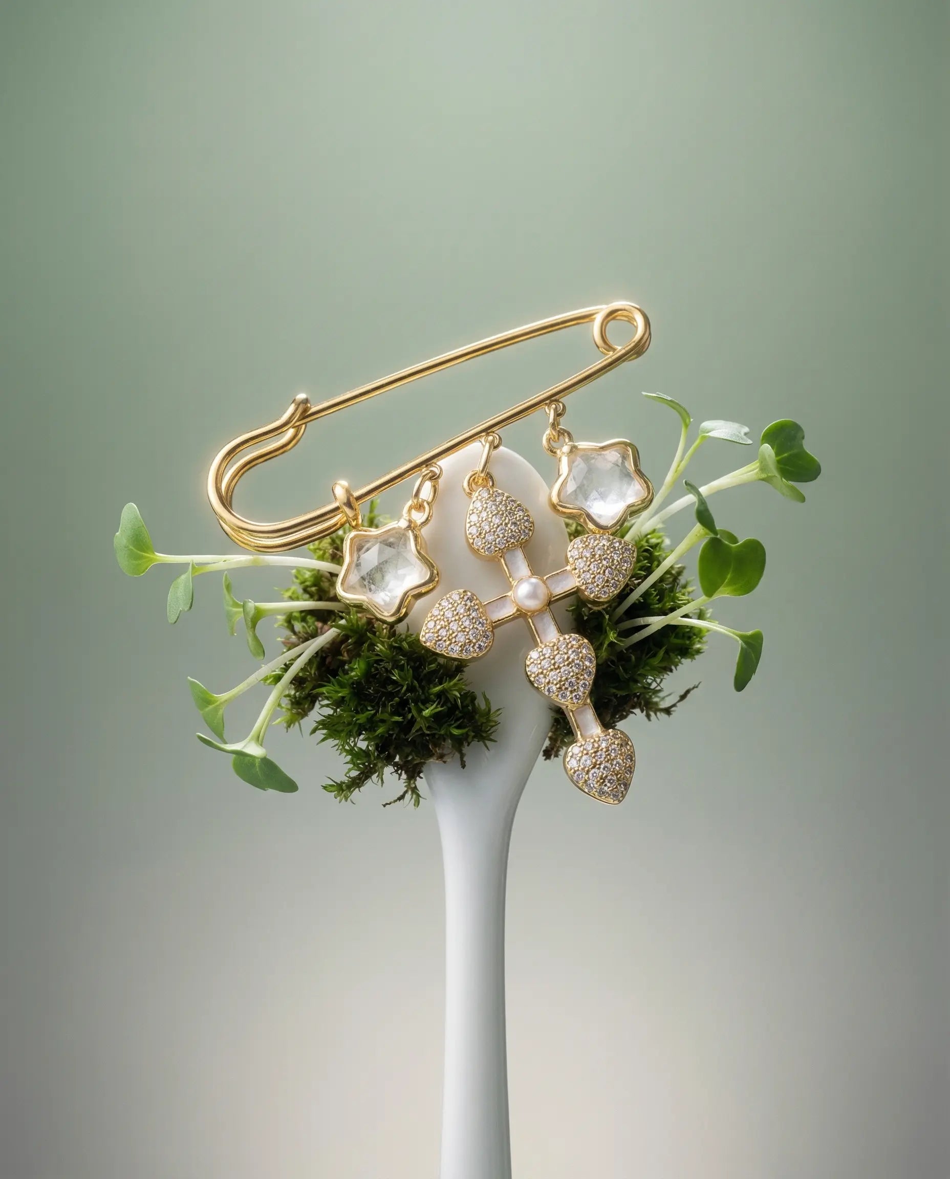 Moon Star Protection Brooch with Golden Heart Cross PHOEBE'S 