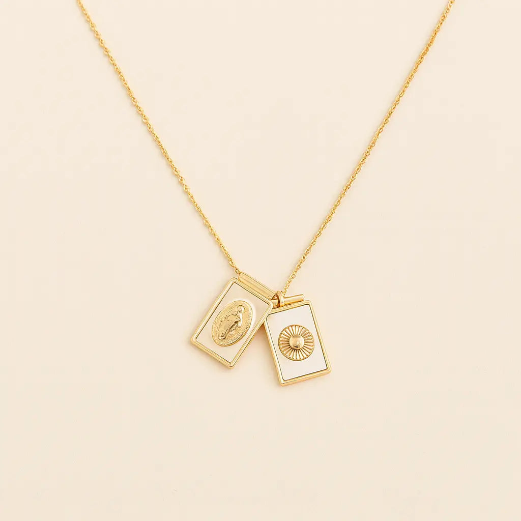 Mother-of-Pearl Scapular with Our Lady and Sacred Heart – Double Necklace in Gold PHOEBE'S 
