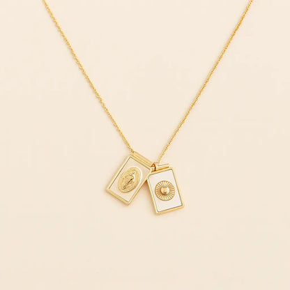 Mother-of-Pearl Scapular with Our Lady and Sacred Heart – Double Necklace in Gold PHOEBE'S 