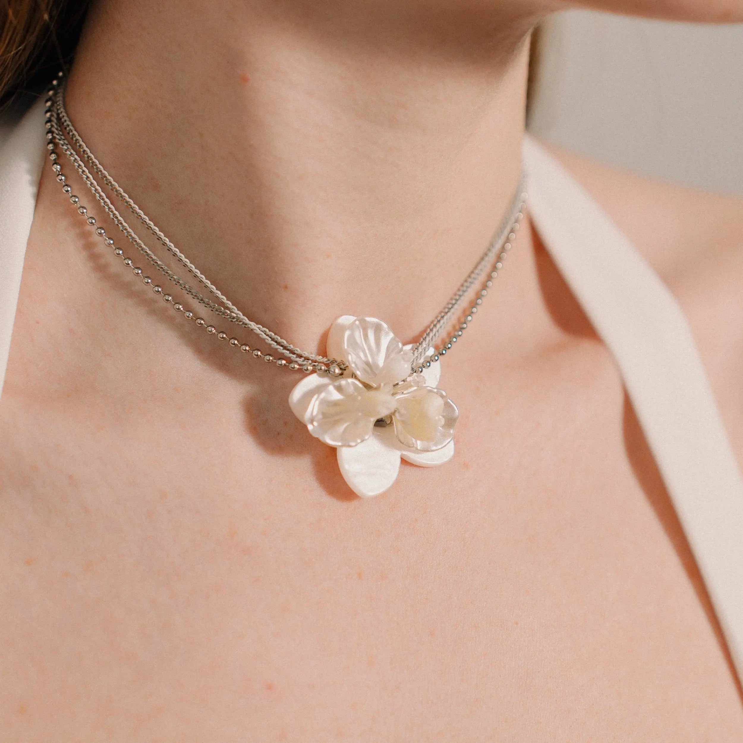 Multilayer Choker, Natural Shell Flower, Gift for Her