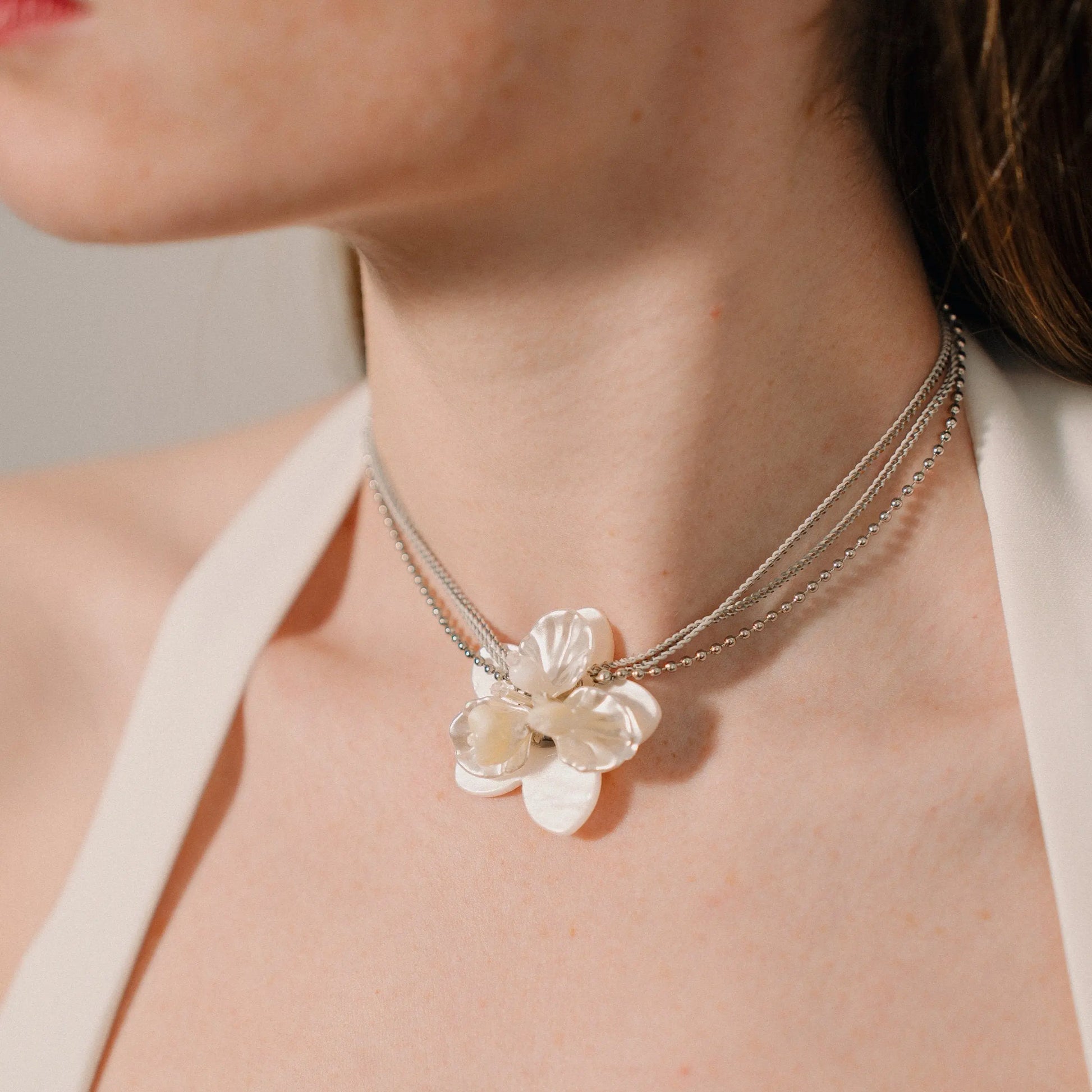 Multilayer Choker, Natural Shell Flower, Gift for Her