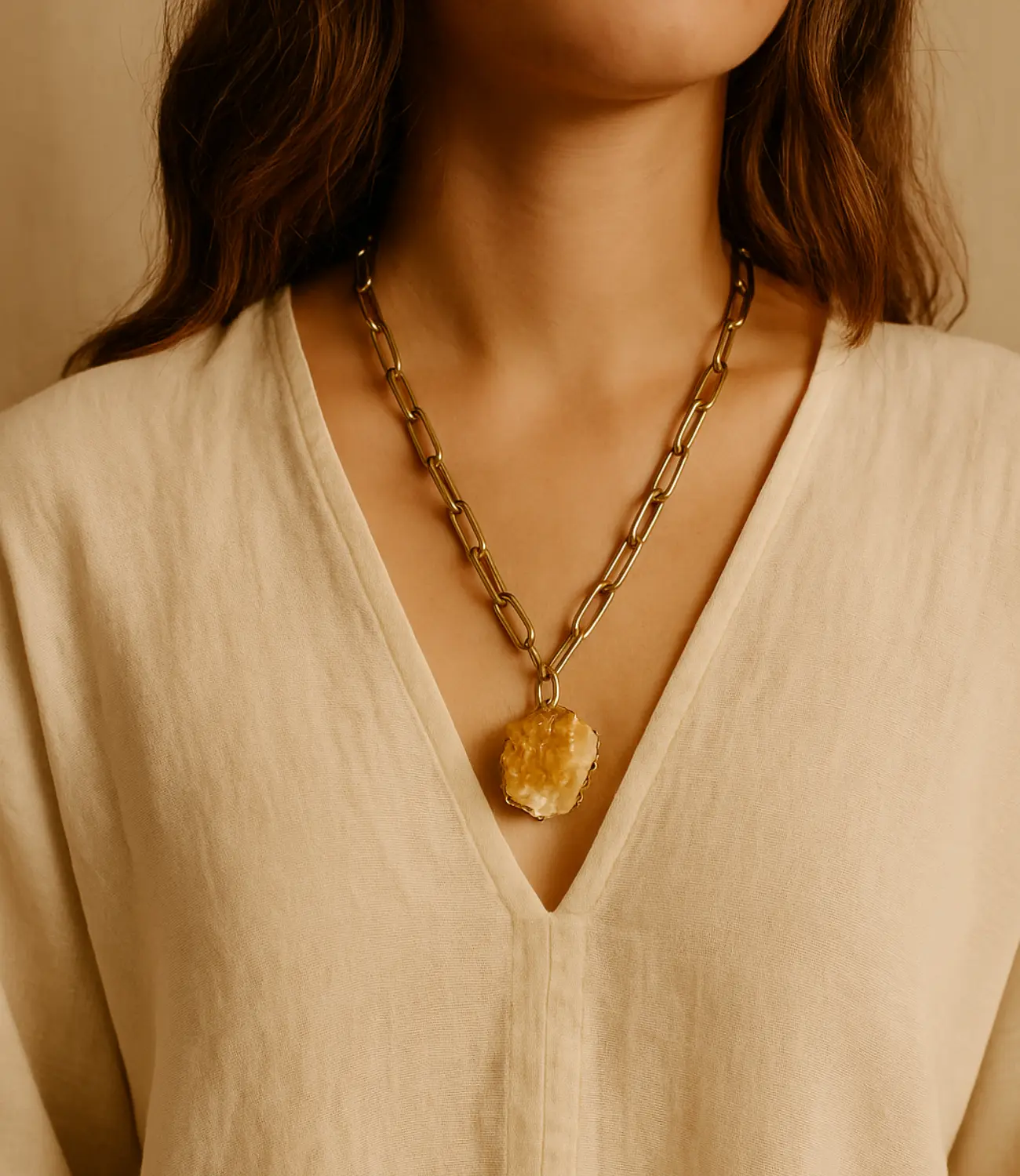 Natural Citrine Link Necklace in 18K Gold PHOEBE'S 
