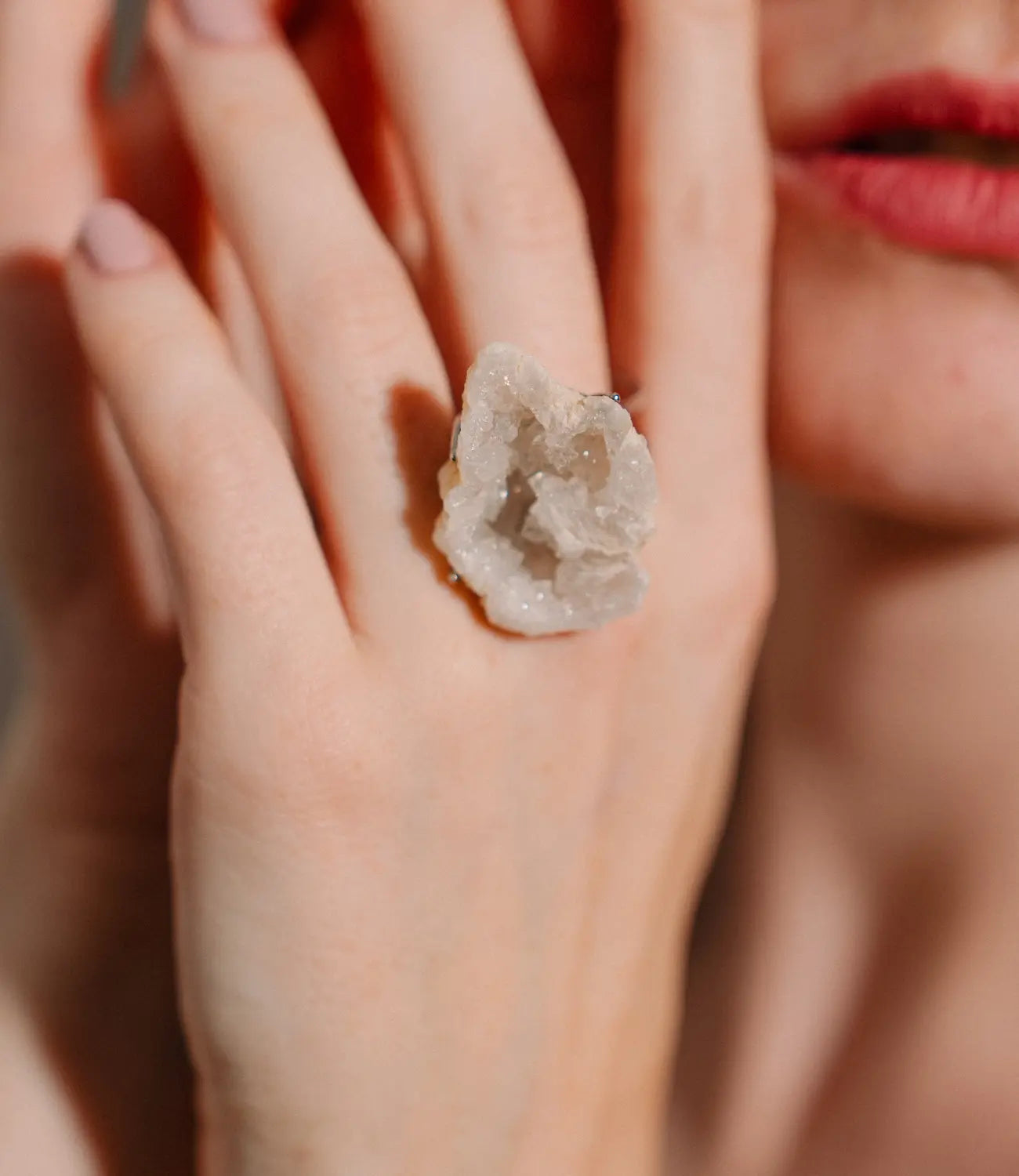 Natural Druzy Ring – Open Design in Adjustable Silver or Gold PHOEBE'S 