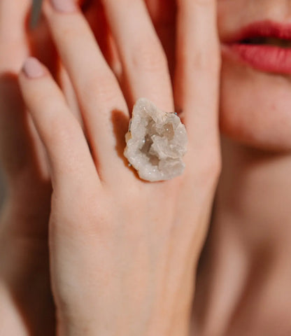 Natural Druzy Ring – Open Design in Adjustable Silver or Gold PHOEBE'S 