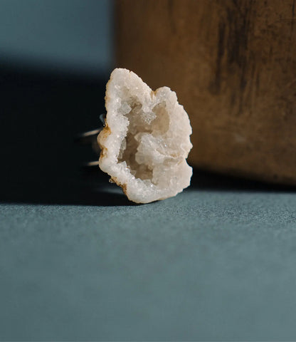 Natural Druzy Ring – Open Design in Adjustable Silver or Gold PHOEBE'S 