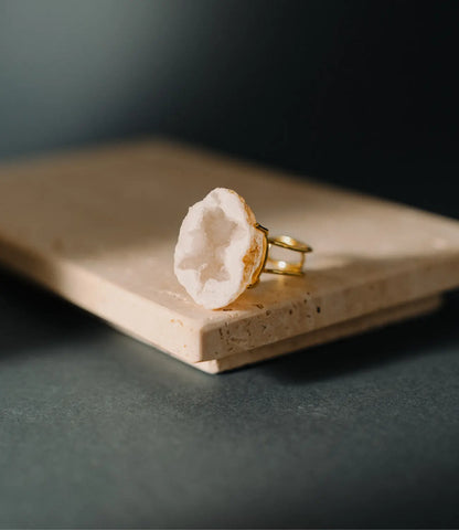 Natural Druzy Ring – Open Design in Adjustable Silver or Gold PHOEBE'S 