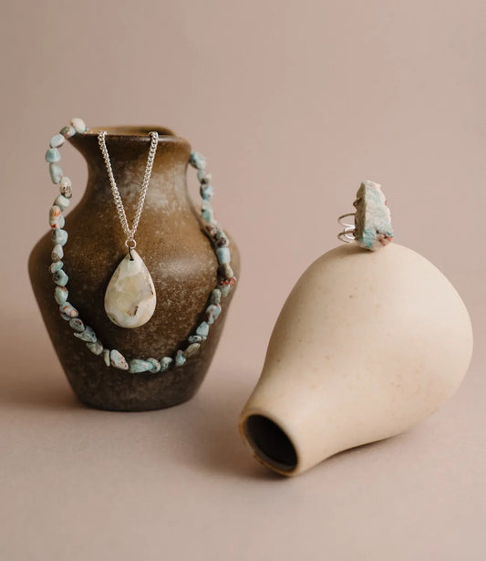 Natural Larimar Necklace Set – Handcrafted Design PHOEBE'S 