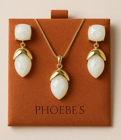 Natural Moonstone Necklace and Earrings Set in 18K Gold – Perfect Christmas Gift PHOEBE'S 