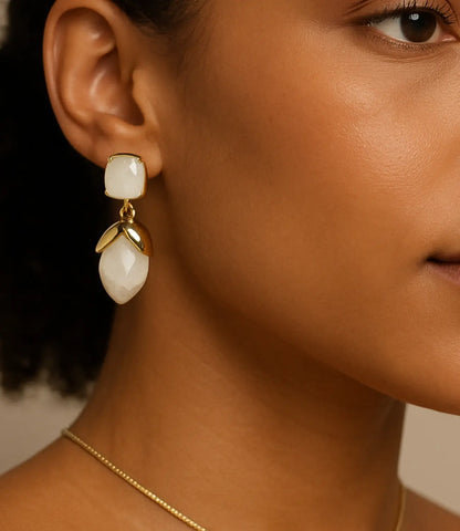 Natural Moonstone Necklace and Earrings Set in 18K Gold – Perfect Christmas Gift PHOEBE'S 