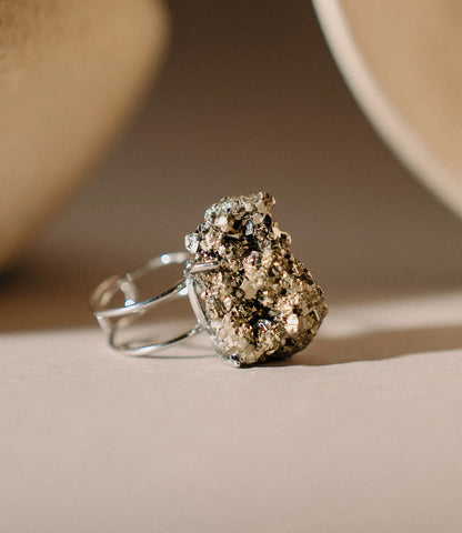 Natural Pyrite Ring in Silver and Gold PHOEBE'S 