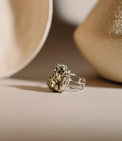 Natural Pyrite Ring in Silver and Gold PHOEBE'S 