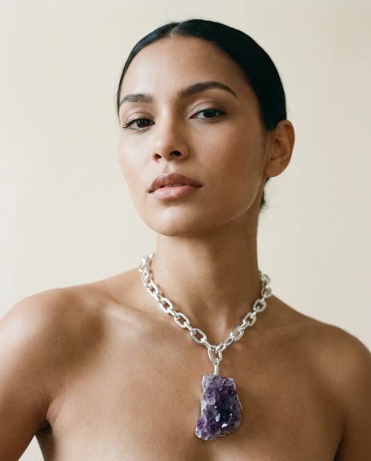 Natural Raw Amethyst Necklace · Silver Plated PHOEBE'S 