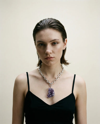 Natural Raw Amethyst Necklace · Silver Plated PHOEBE'S 