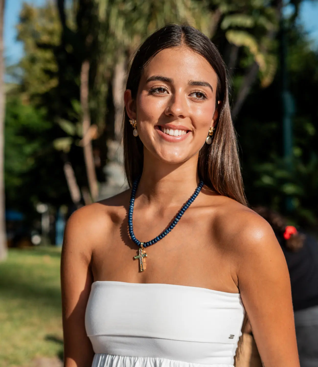 Natural Sodalite Necklace with a Multicolored Golden Cross – Power and Style in One PHOEBE'S 