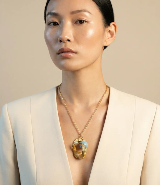 Natural Stone Beaded Necklace with Pendant — Larimar or Labradorite PHOEBE'S 