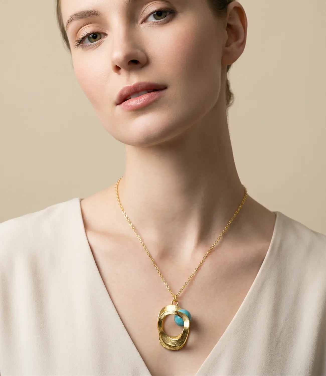 Natural Stone Beaded Necklace with Pendant — Larimar or Labradorite PHOEBE'S 