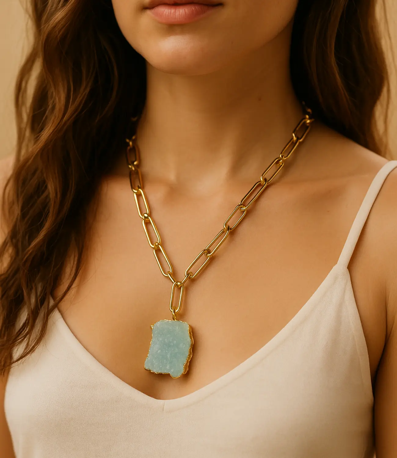 Natural Stone Necklace with 18K Gold Plating – Available as a Set with Ring PHOEBE'S 