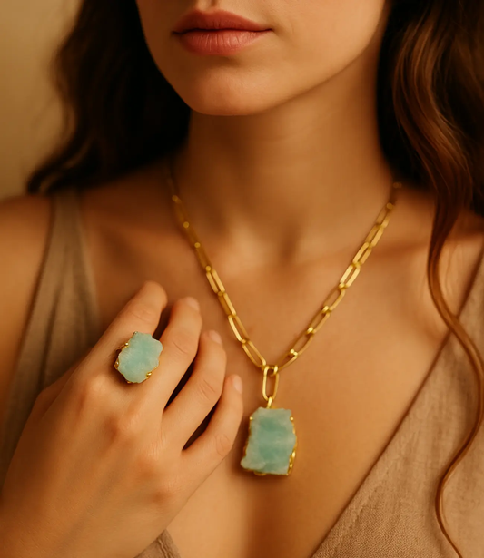 Natural Stone Necklace with 18K Gold Plating – Available as a Set with Ring PHOEBE'S 