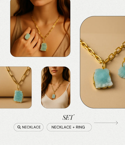Natural Stone Necklace with 18K Gold Plating – Available as a Set with Ring PHOEBE'S 