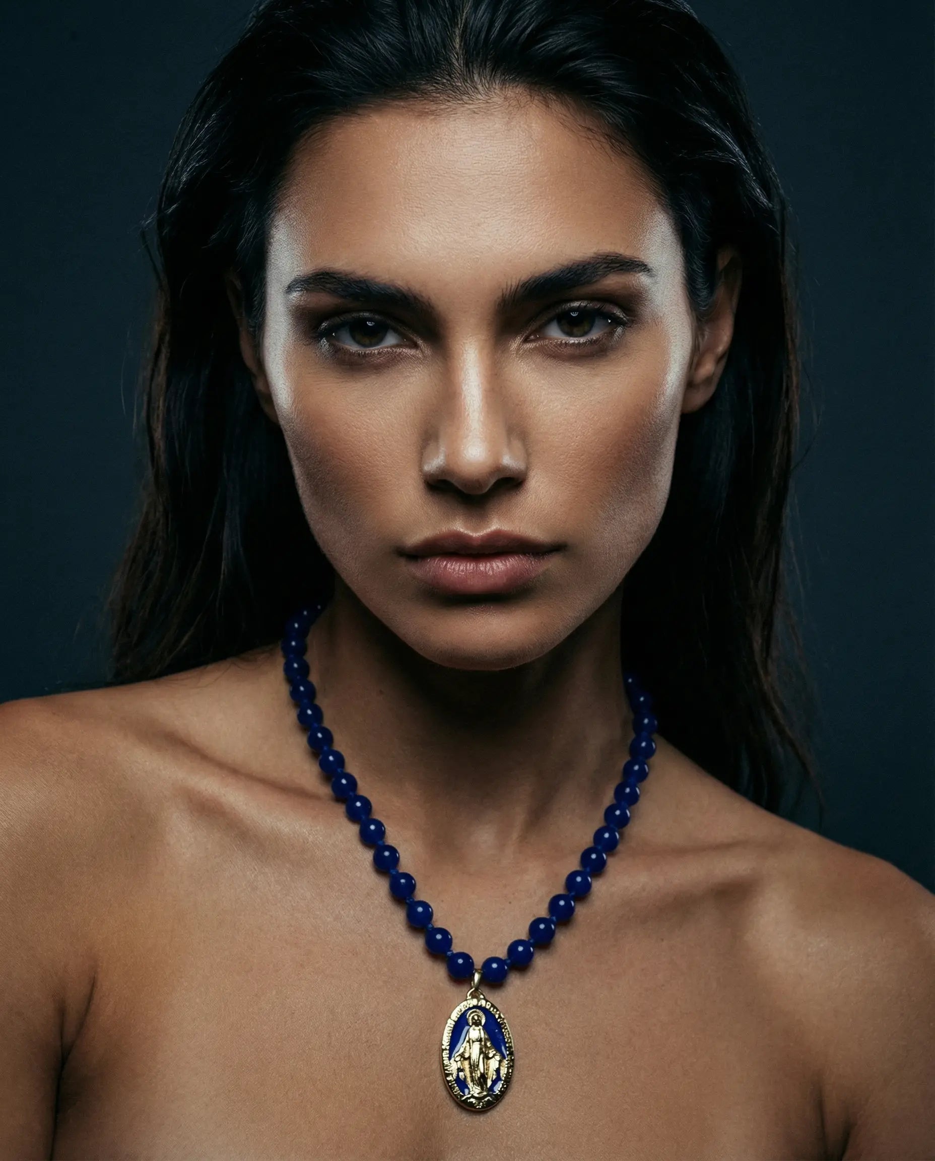 Natural Stone Necklace with Miraculous Medal Phoebe`s  