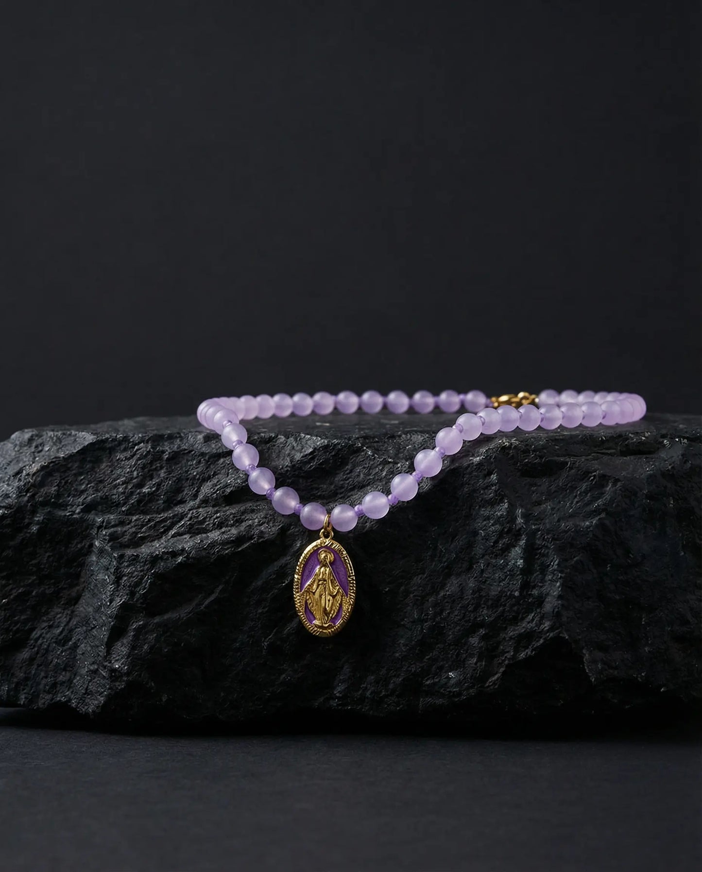 Natural Stone Necklace with Miraculous Medal Phoebe`s  