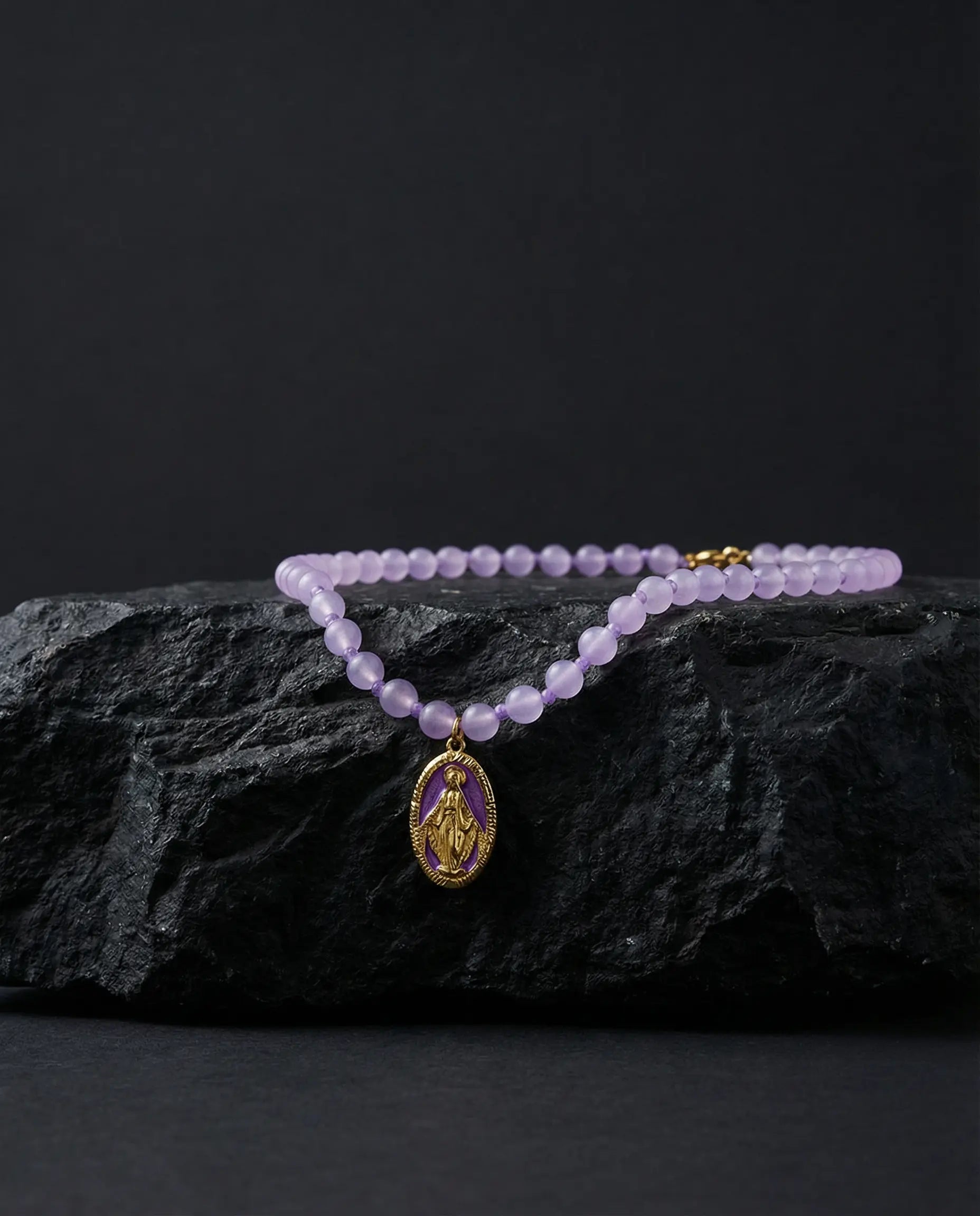 Natural Stone Necklace with Miraculous Medal Phoebe`s  