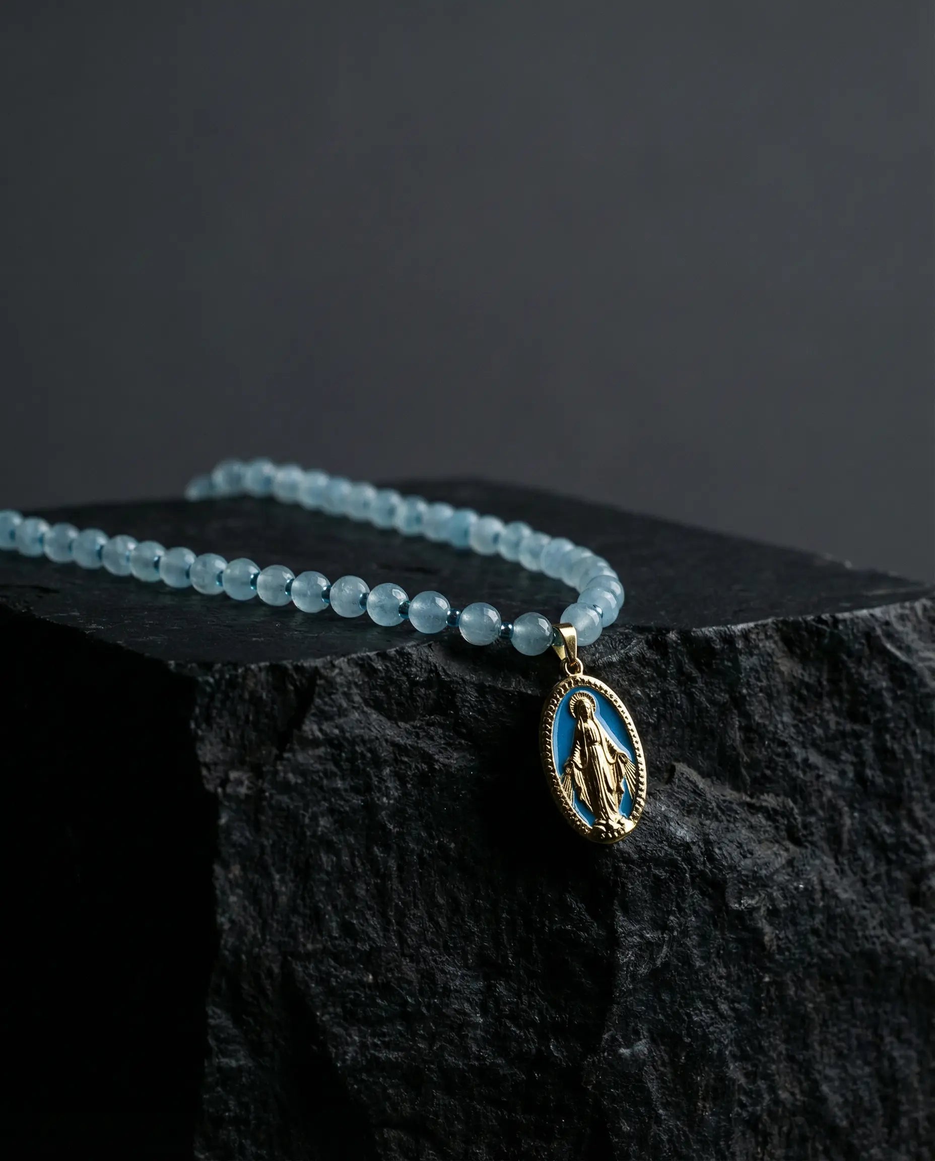 Natural Stone Necklace with Miraculous Medal Phoebe`s  