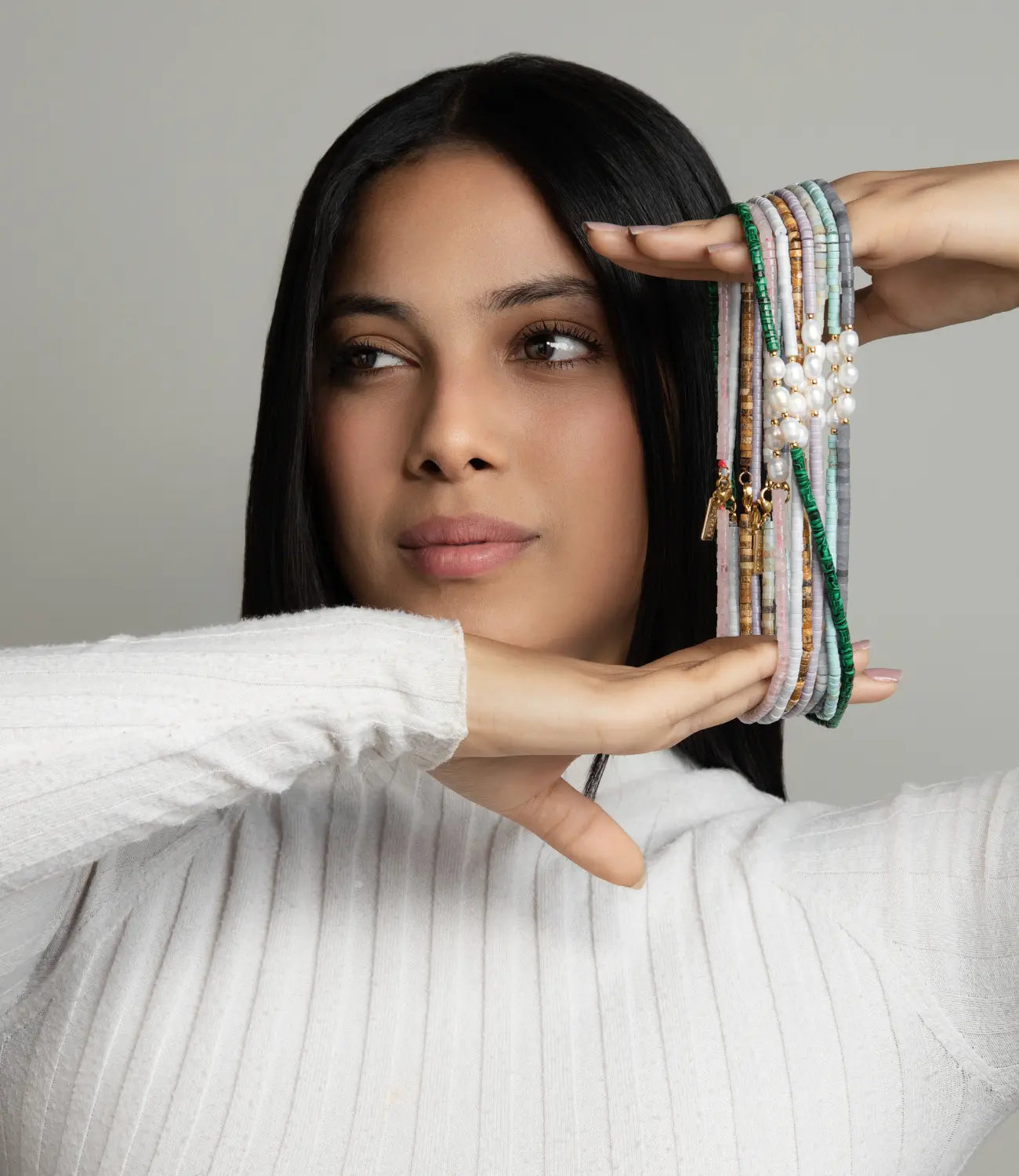 Natural stone necklace with freshwater pearls Phoebe`s  