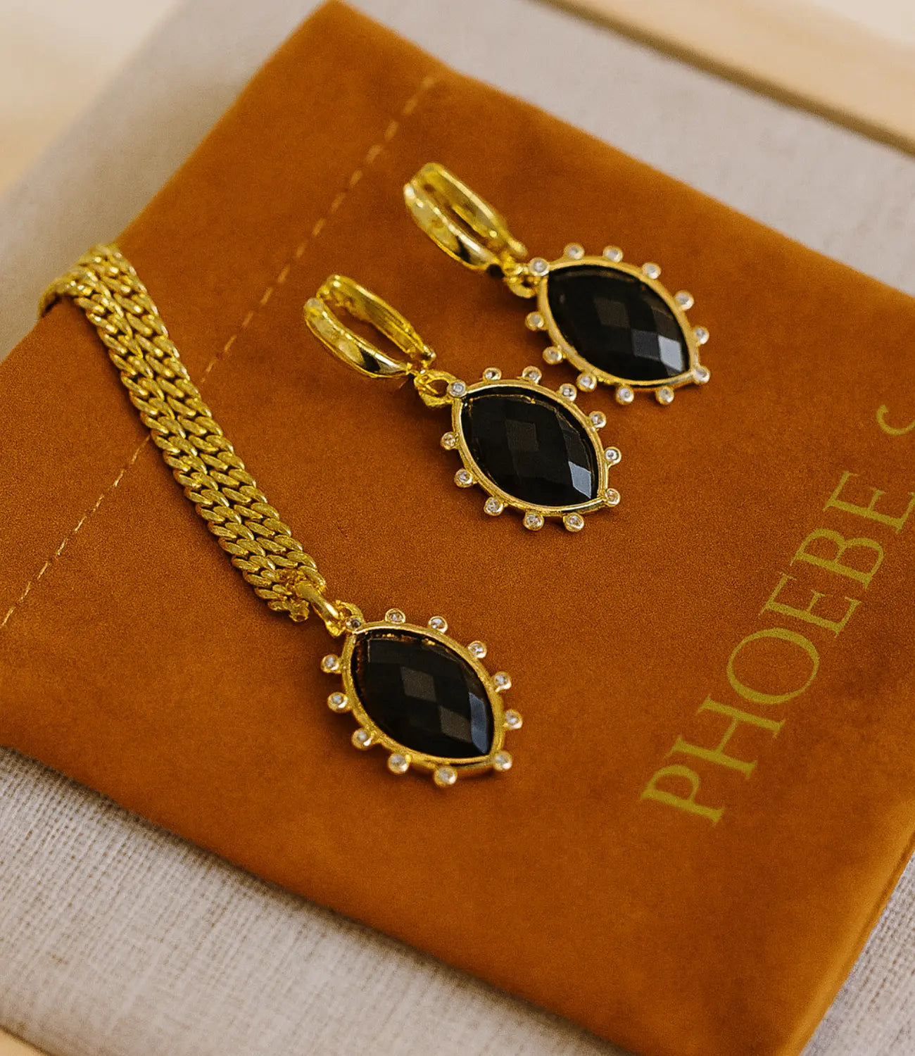 Necklace and Earrings Set with Natural Stones in 18K Gold Plating PHOEBE'S 