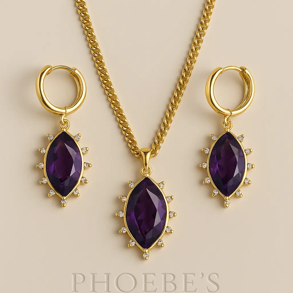 Necklace and Earrings Set with Natural Stones in 18K Gold Plating PHOEBE'S 