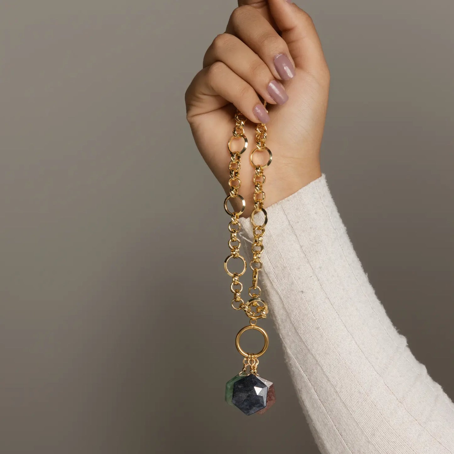 Necklace with Faceted Natural Stones: Strawberry Quartz, Amazonite and Lapis Lazuli PHOEBE'S 