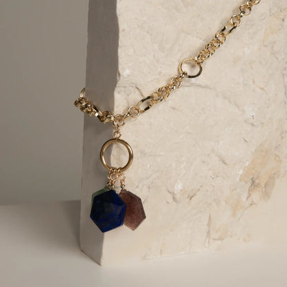 Necklace with Faceted Natural Stones: Strawberry Quartz, Amazonite and Lapis Lazuli PHOEBE'S 