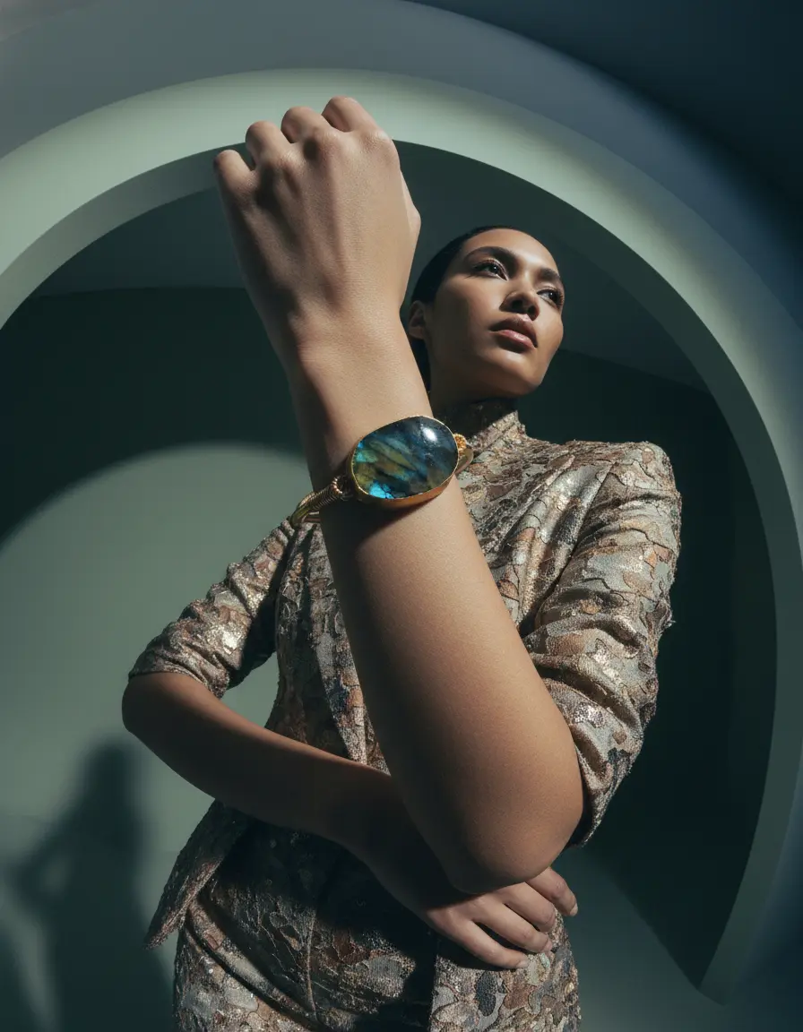 Open Bracelet with Labradorite — 18K Gold Plated PHOEBE'S 