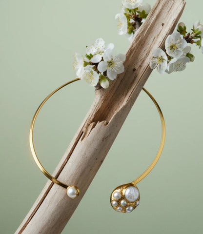Open Gold Necklace with Pearls – 18K Gold Plated Choker with Natural Pearls PHOEBE'S 