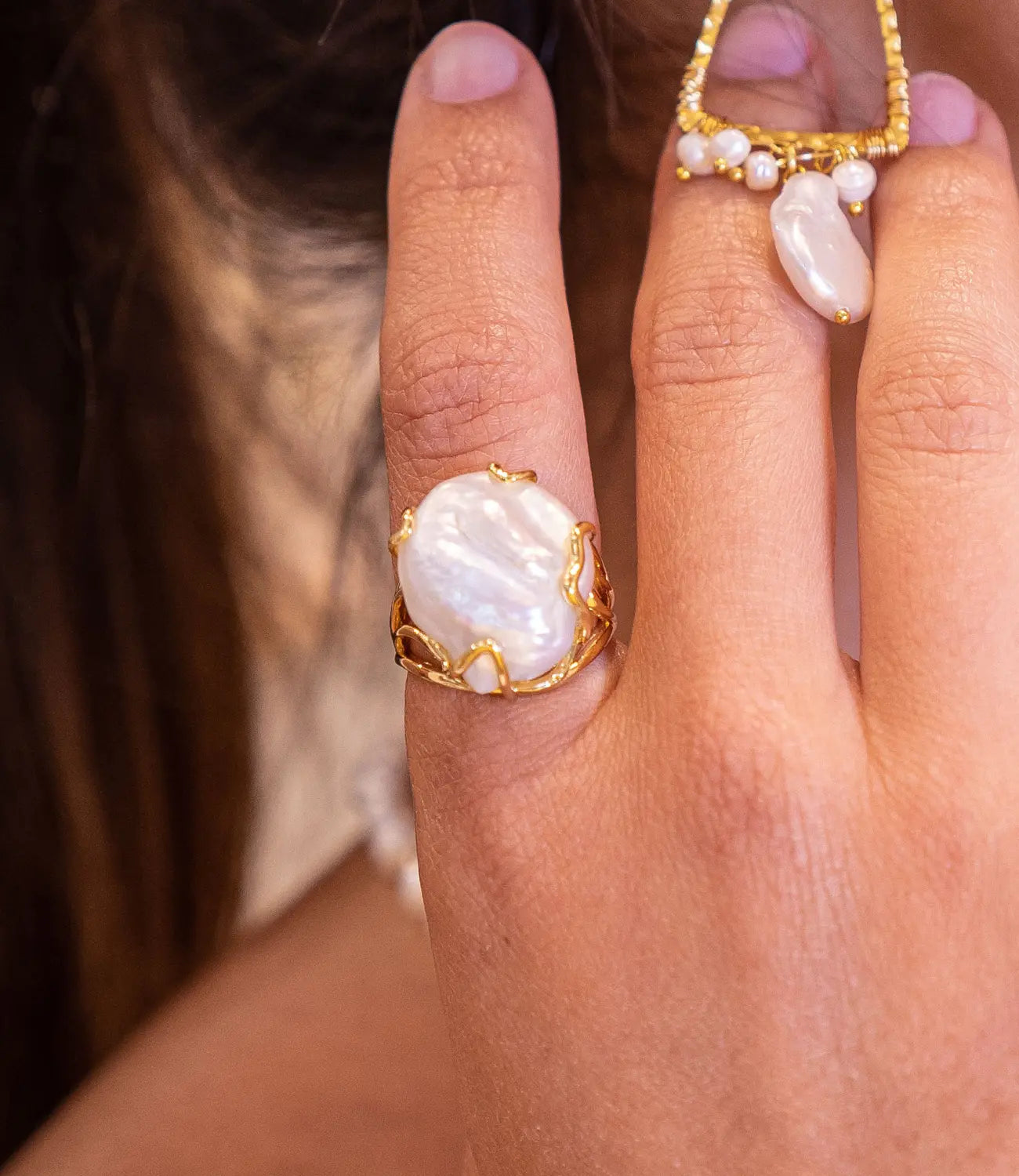 Open Ring with Baroque Pearl – 18K Gold Plated PHOEBE'S 