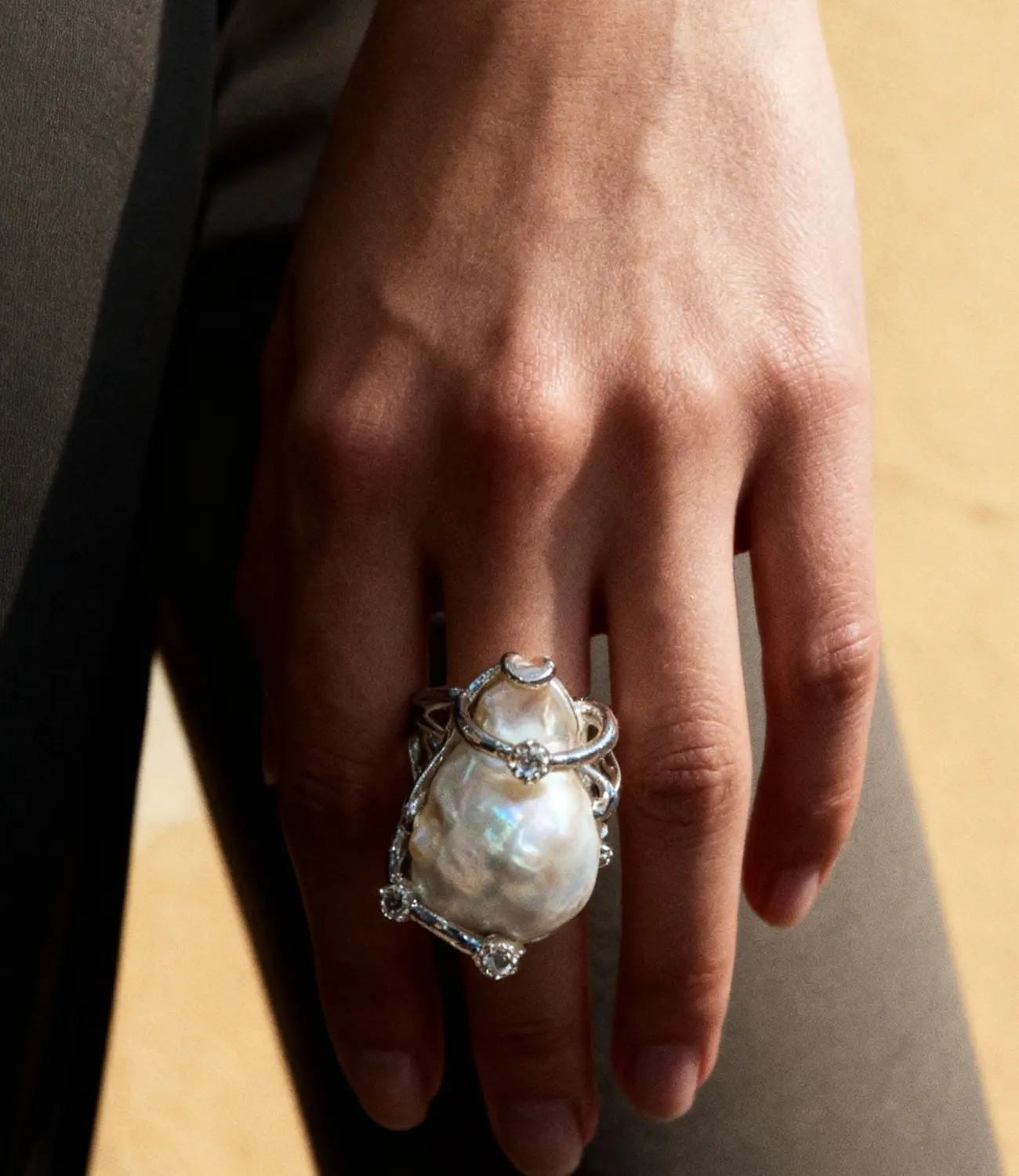 Open Ring with Baroque Pearl — Silver Plated PHOEBE'S 