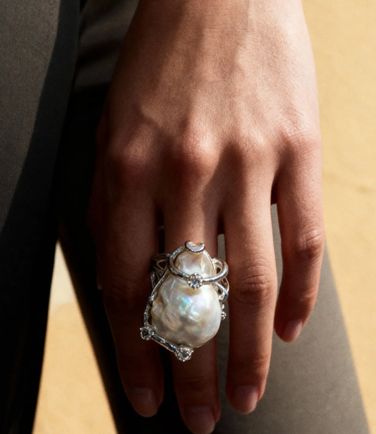 Open Ring with Baroque Pearl — Silver Plated PHOEBE'S 