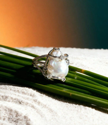 Open Ring with Baroque Pearl — Silver Plated PHOEBE'S 