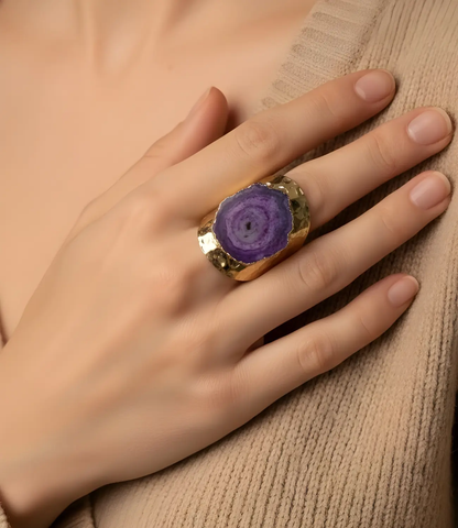 Open Ring with Natural Agate in Gold Plating PHOEBE'S 