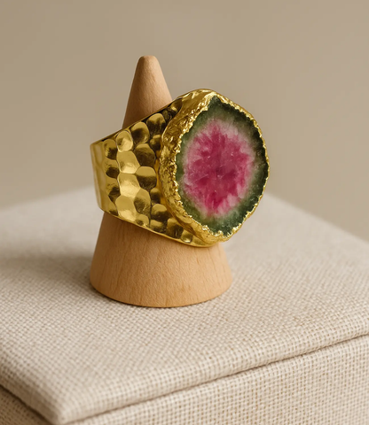 Open Ring with Natural Agate in Gold Plating PHOEBE'S 