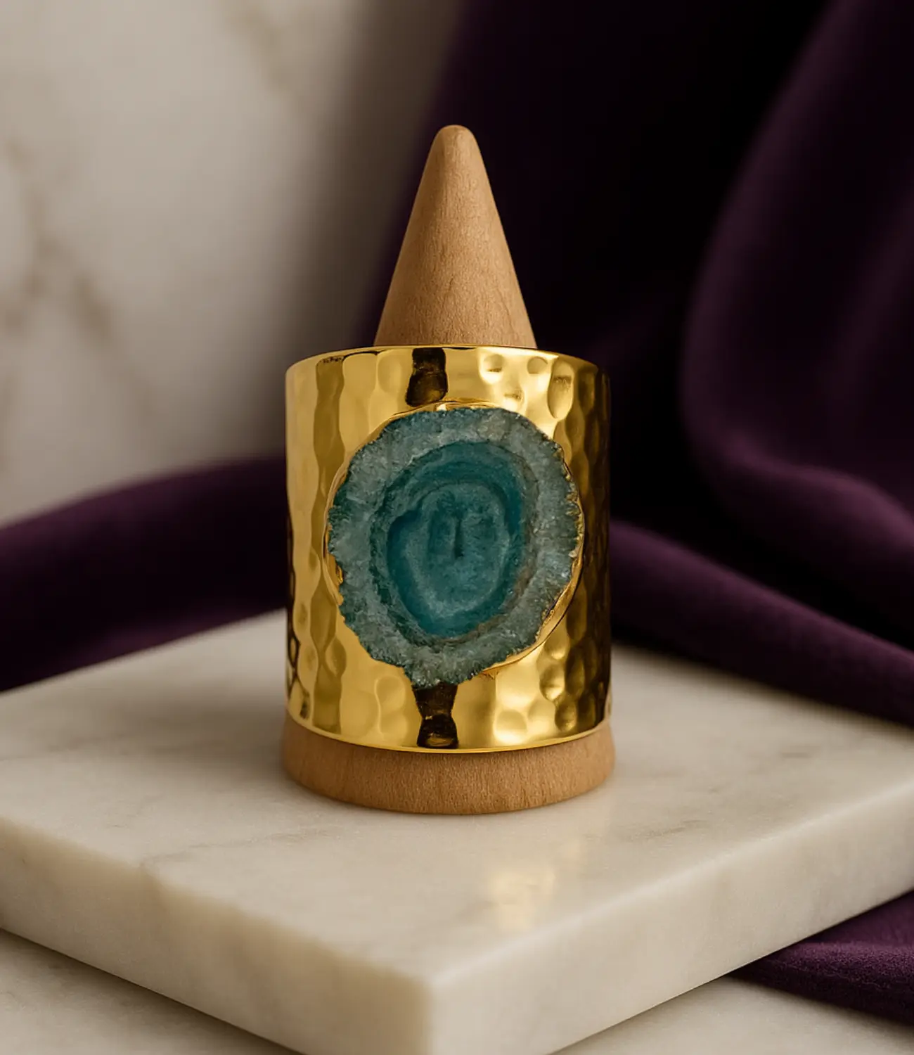 Open Ring with Natural Agate in Gold Plating PHOEBE'S 