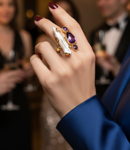 Open Ring with Pearl and Amethyst — 18K Gold Plated PHOEBE'S 