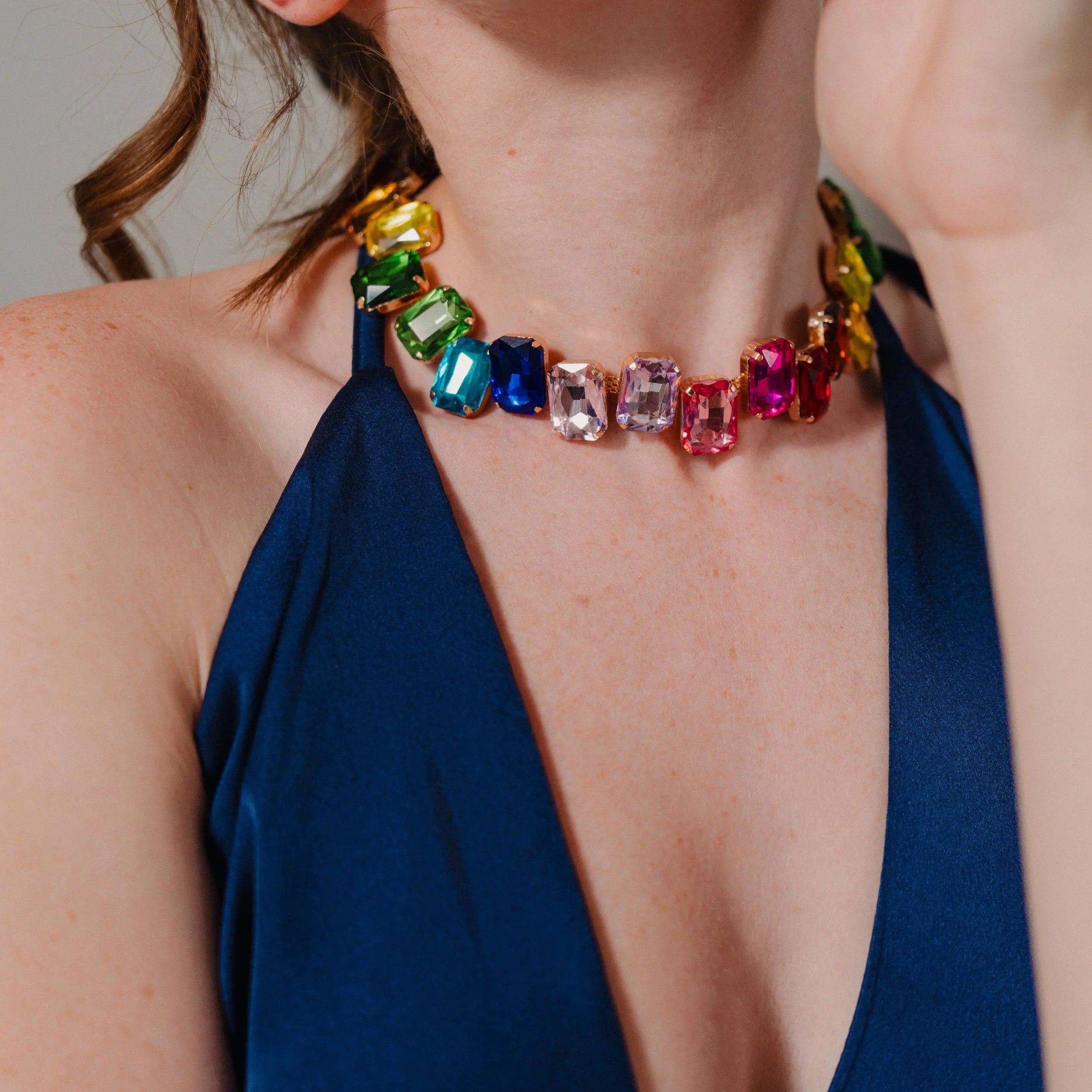 Party Choker, Colorful Necklace, Zircon Jewelry, Gift Handmade