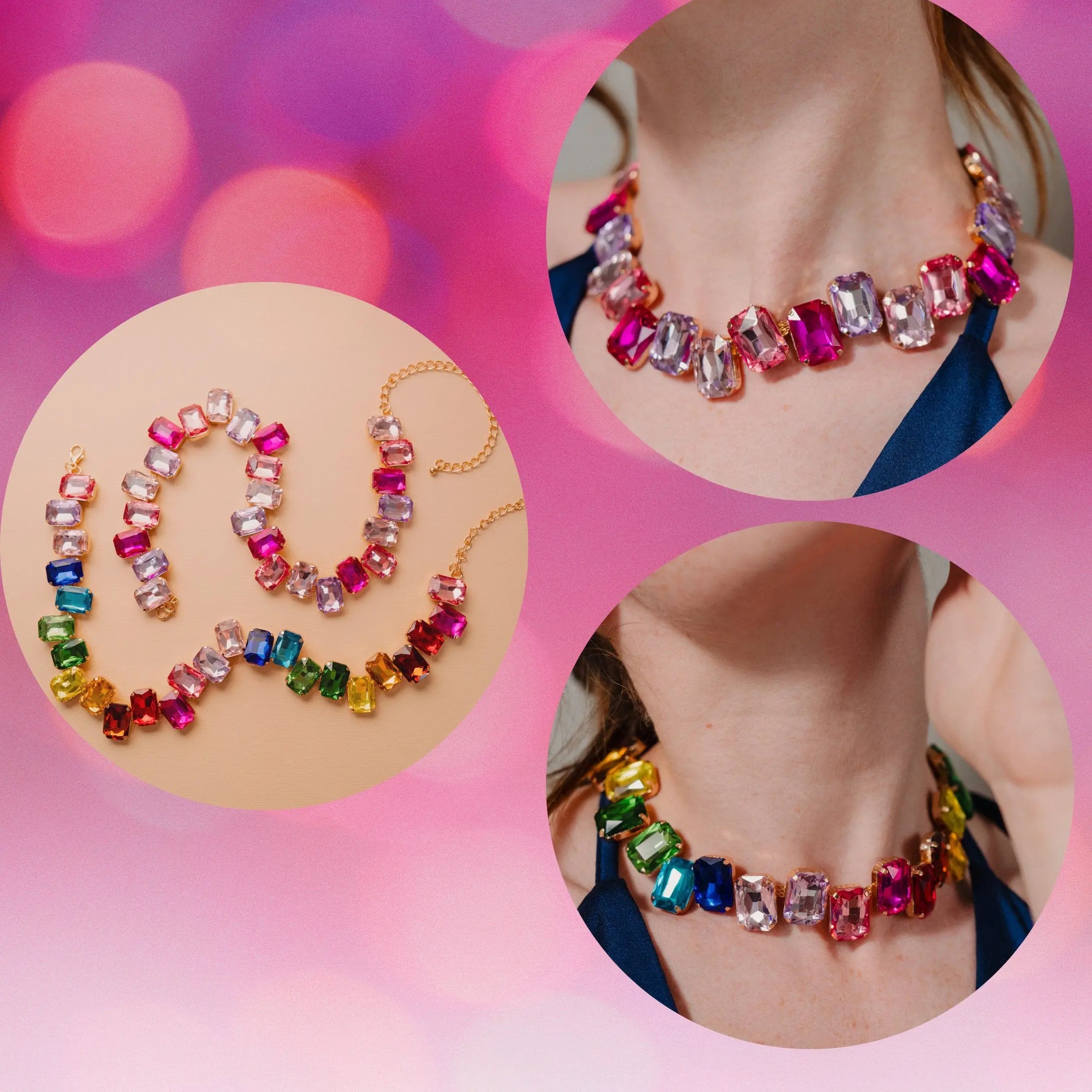 Party Choker, Colorful Necklace, Zircon Jewelry, Gift Handmade