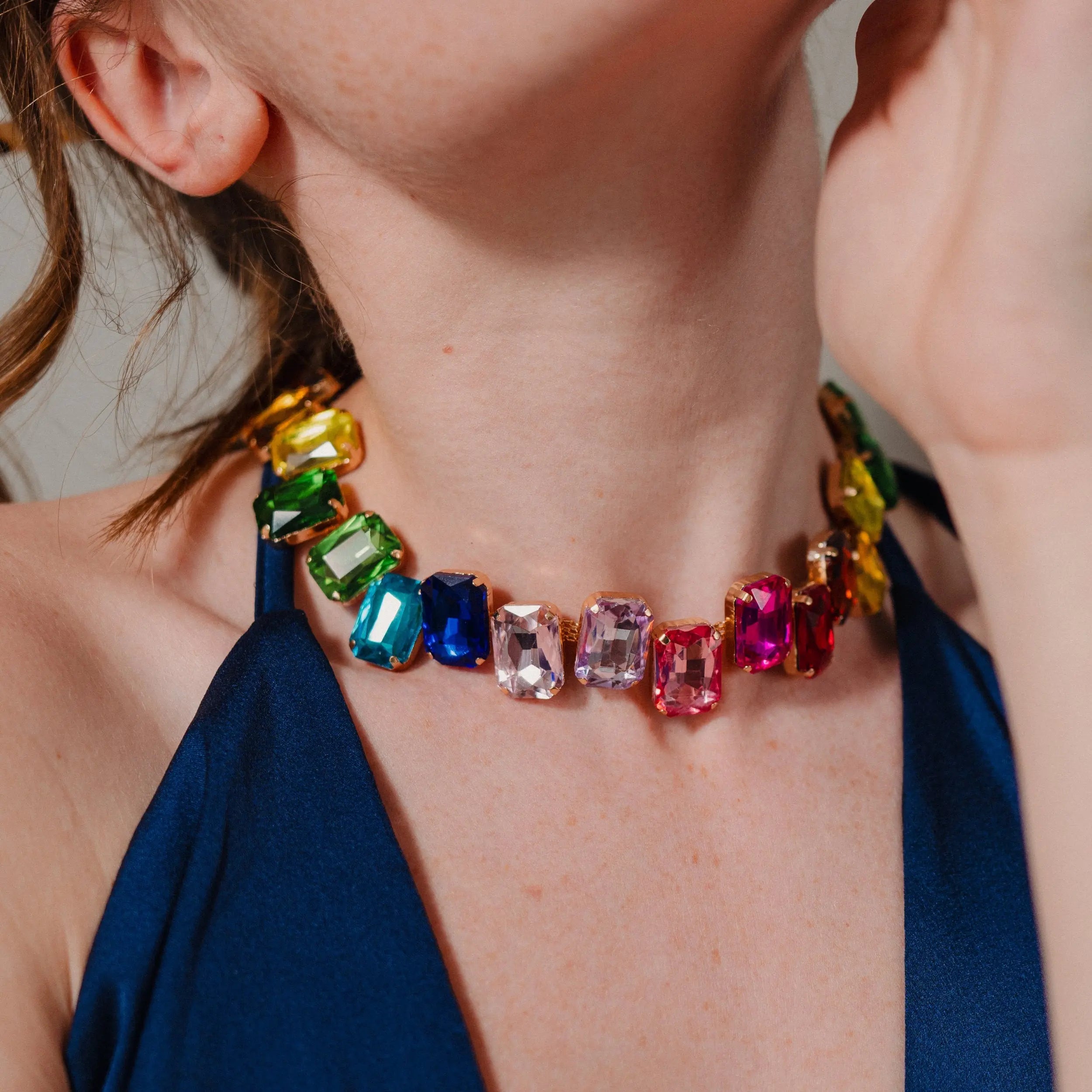 Party Choker, Colorful Necklace, Zircon Jewelry, Gift Handmade