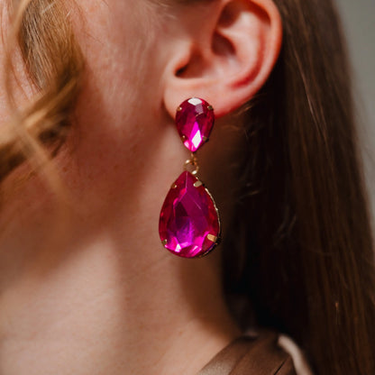 Party Earrings, Fucsia Earrings, CZ Earrings