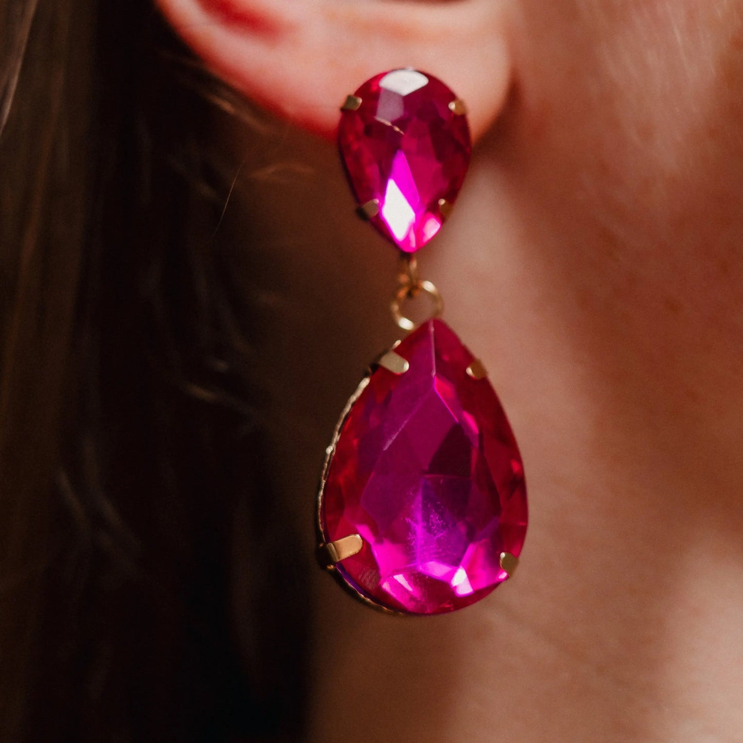 Party Earrings, Fucsia Earrings, CZ Earrings