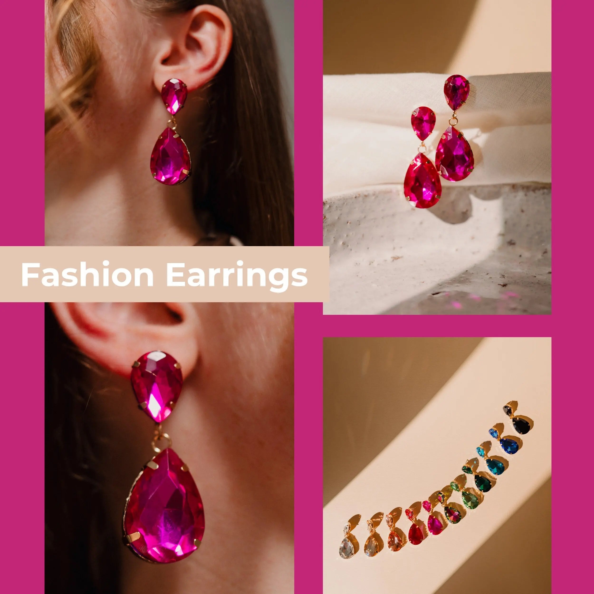 Party Earrings, Fucsia Earrings, CZ Earrings