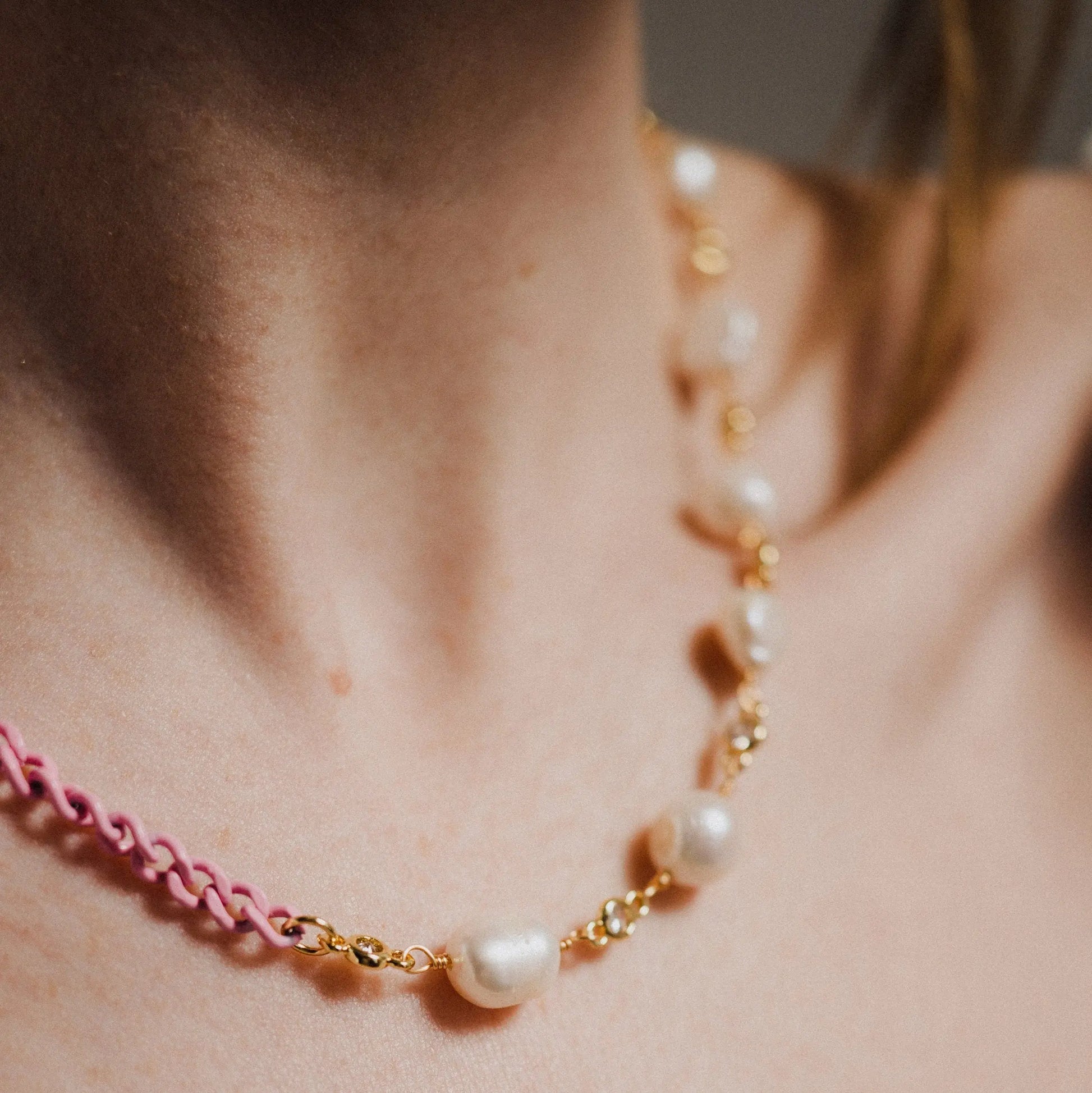 Pearl Choker, Pink Bead necklace, Romantic Necklace, Gift for Her