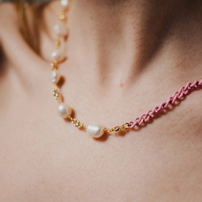 Pearl Choker, Pink Bead necklace, Romantic Necklace, Gift for Her